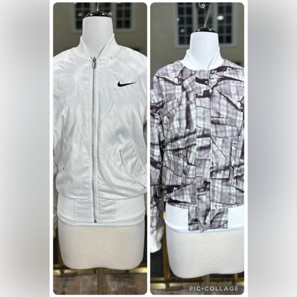 Nike NikeCourt Reversible Bomber Jacket M White Gray Plaid Blokecore‎ Prep